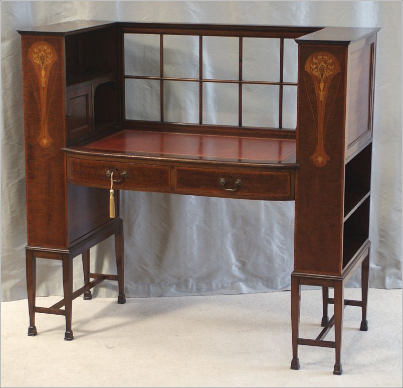 4008 Antique Inlaid Arts & Crafts Writing Desk